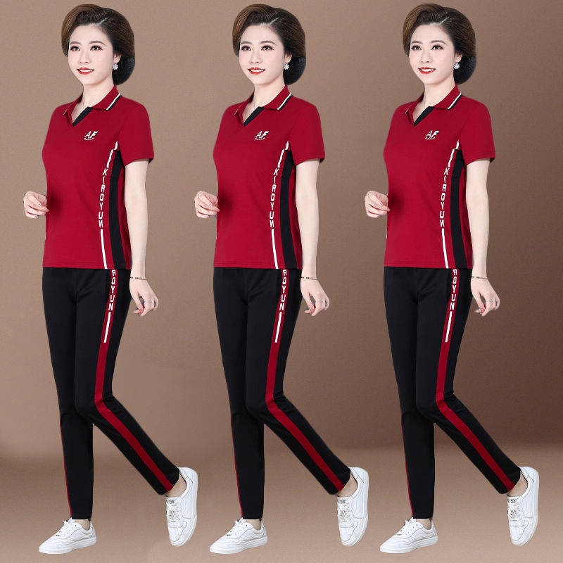 Bộ Đồ Thể Thao Ngắn Tay Thời Trang Mùa Hè Cho Nữ Trung Niên 40-50 Tuổi