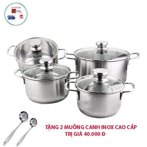 Bộ nồi 3 đáy inox 430 FiveStar Standard 4 món nắp kính FS08CG( tặng 2 muỗng canh)