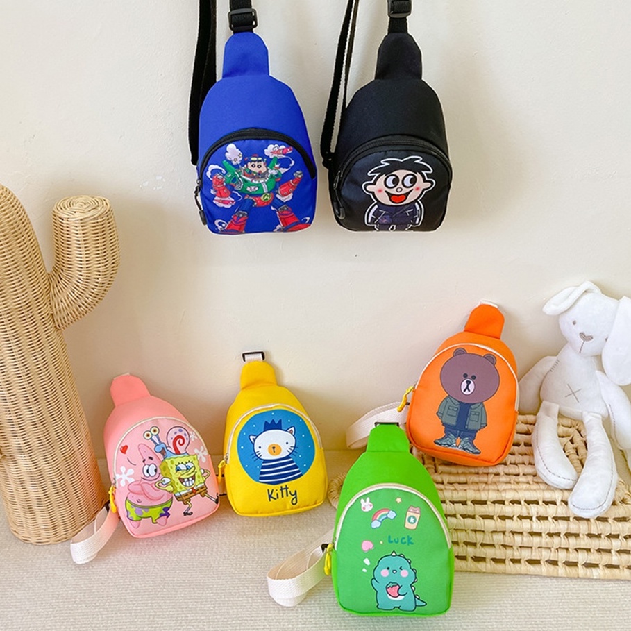Túi Đeo Chéo Ngực In Họa Tiết Hoạt Hình SpongeBob Dễ Thương Cho Bé Trai + Gái