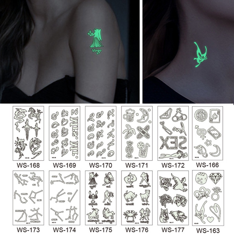 Miếng dán hình xăm tạm thời chống nước phát sáng trong bóng tối