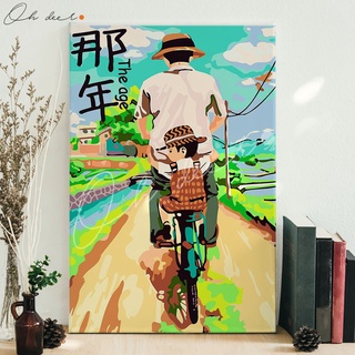 Tranh tô màu theo số | 40*50 | CÓ KHUNG | Hai ba con trên xe đạp