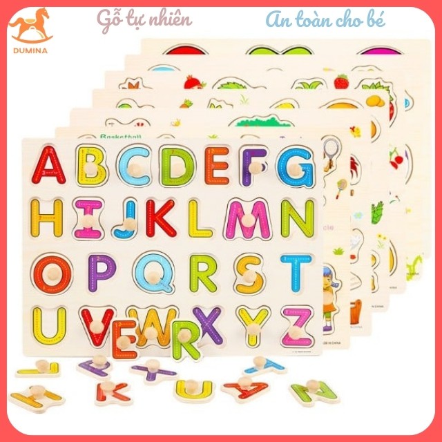 Đồ chơi Bảng núm gỗ Bảng xếp hình gồm nhiều chủ đề Cho bé nhận biết thế giới xung quanh BNG