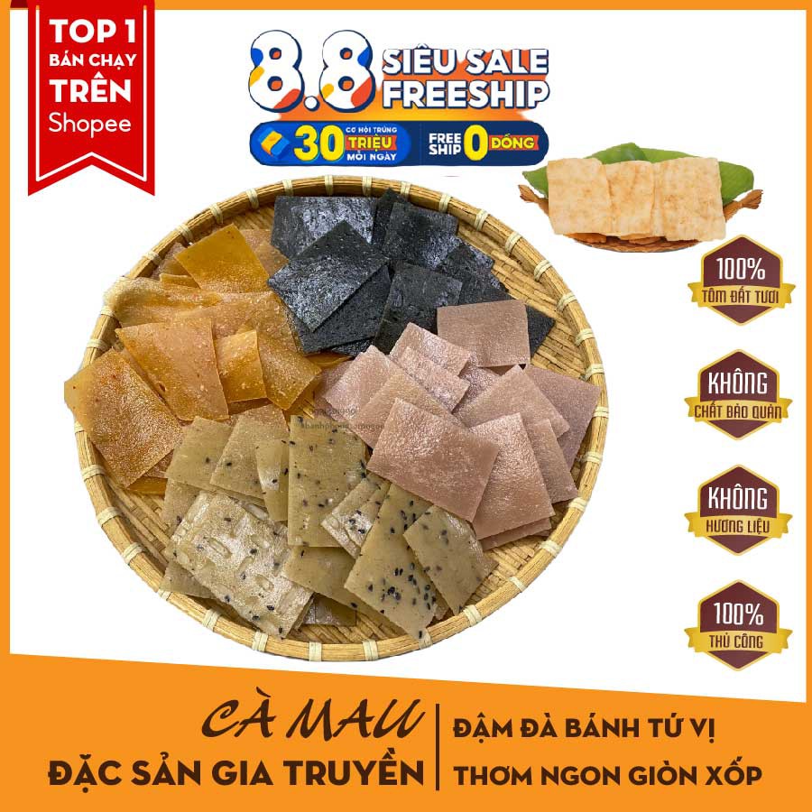 Bánh phồng 4 vị tôm - chuối - khoai môn - mè đen |Bánh phồng ngon| Đặc sản Cà Mau |GÓI 200G|KHÔNG NGON HOÀN TIỀN