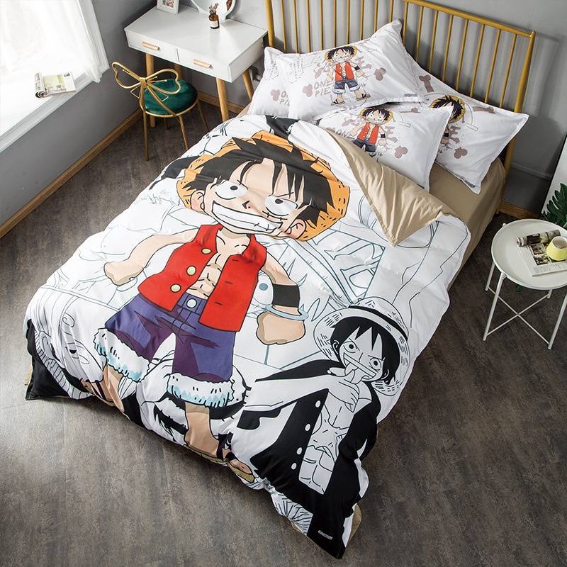 Bộ chăn ga vỏ gối 4 trong 1 3 trong 1 chất lượng cao in họa tiết hoạt hình One Piece Luffy