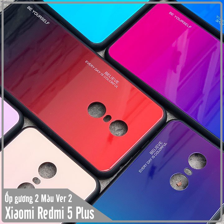 Ốp lưng Xiaomi Redmi 5 Plus gương cứng 2 màu Ver 2 , viền TPU dẻo đen