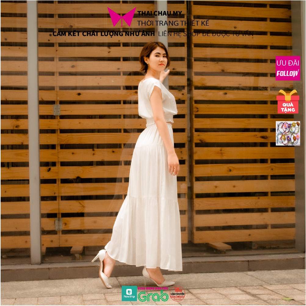 Chân váy dài màu trắng form rộng, chân váy maxi dáng suông thời trang công sở Thái Châu Mỹ