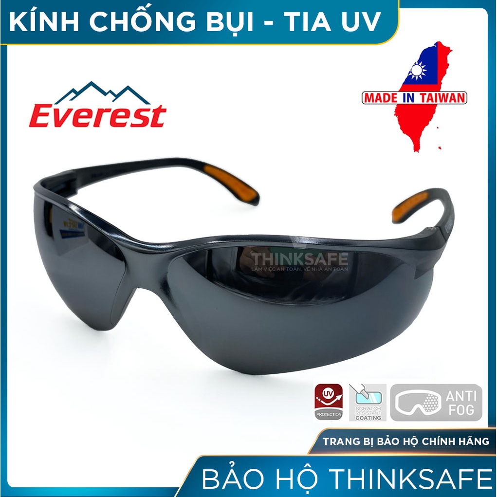 Kính bảo hộ lao động Everest Thinksafe, mắt kiếng chống bụi đi đường, chống tia uv chính hãng, cao cấp - EV204 đen bạc