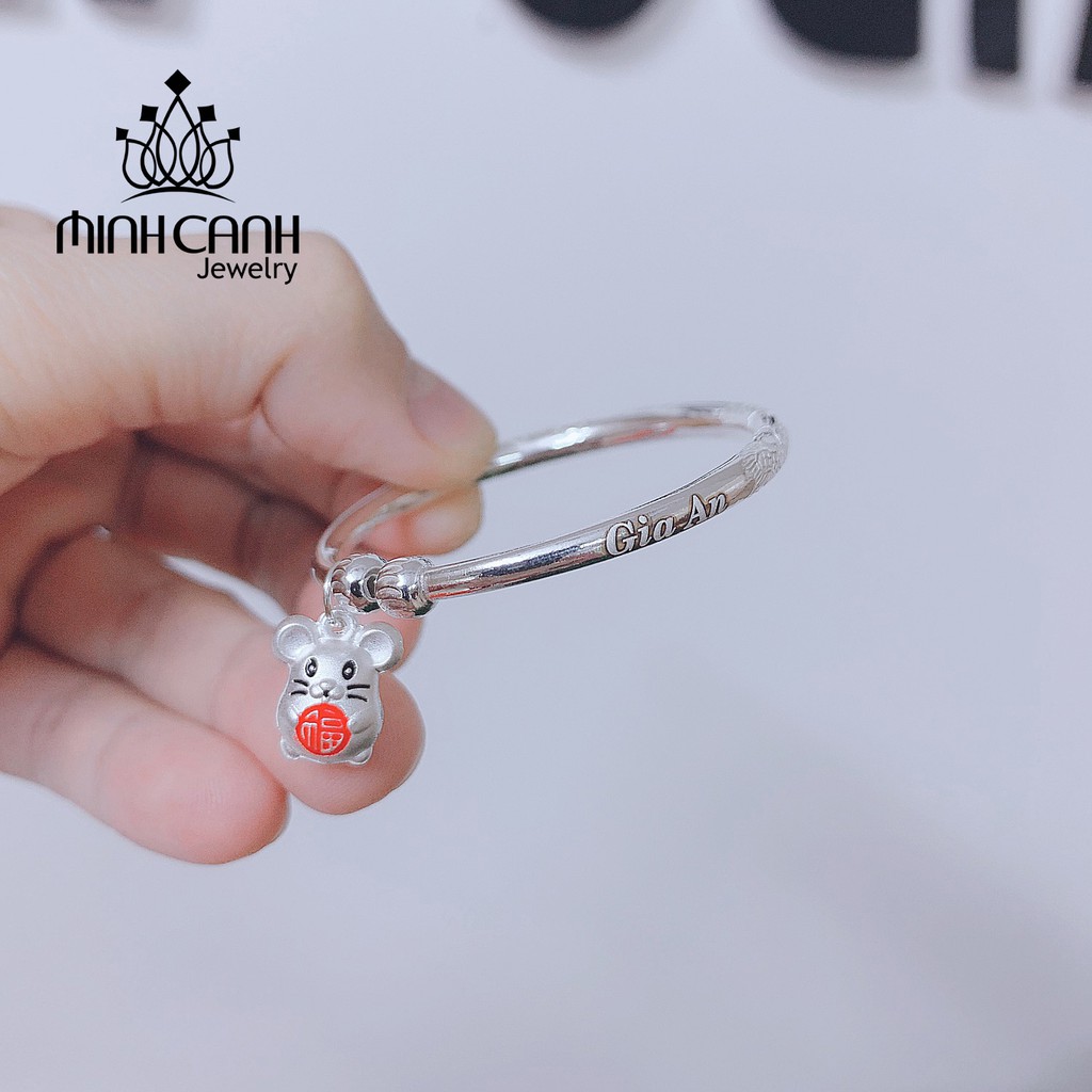 Kiềng Bạc Chạm Họa Tiết Khắc Tên Bé Mix Charm 12 Con Giáp - Minh Canh Jewelry