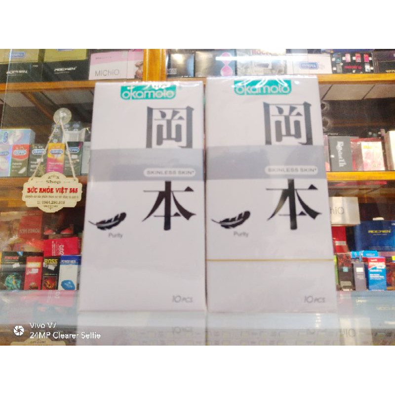 Bao cao su  Okamoto Purity 003 Nhật Bản siêu mỏng trơn mượt hương vani size to 53mm