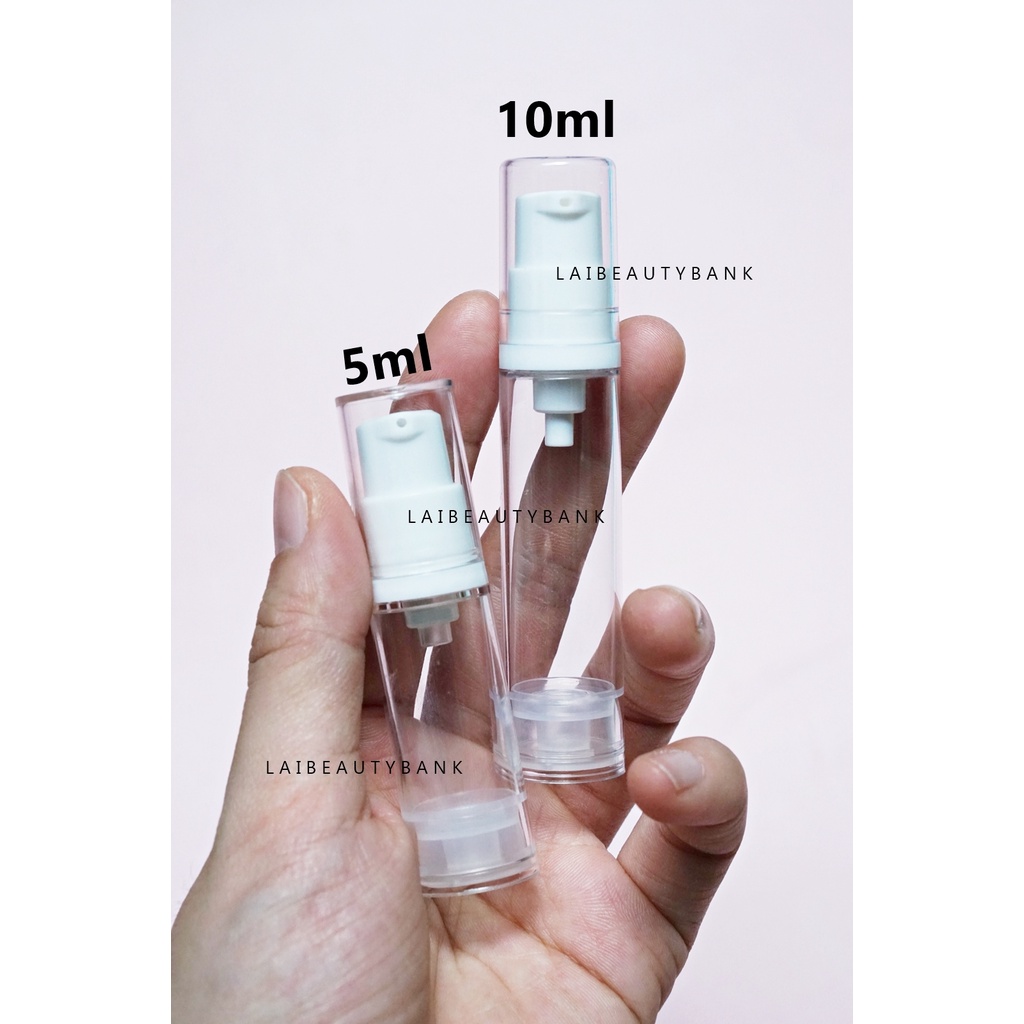 [5ml/10ml/15ml/30ml/50ml] Chai nhựa trong suốt dạng vòi nhấn hút chân không chiết mỹ phẩm