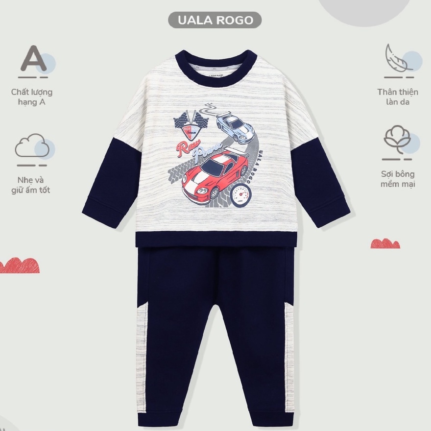 Quần áo bé trai Ualarogo 6 tháng-5 tuổi cotton nỉ mỏng dài tay cổ tròn bo ống cạp chun mềm nhẹ 3935