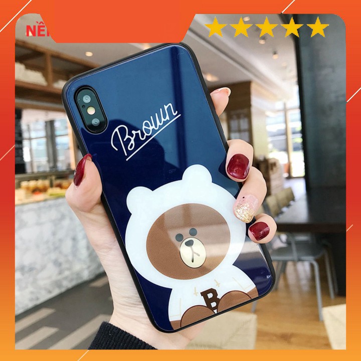 Ốp iphone - Ốp lưng kính gấu Brown 5/5s/6/6s/6plus/6s plus/7/8/7plus/8plus/x/xs/xs max/11/11pro max - Awifi Case A4-7