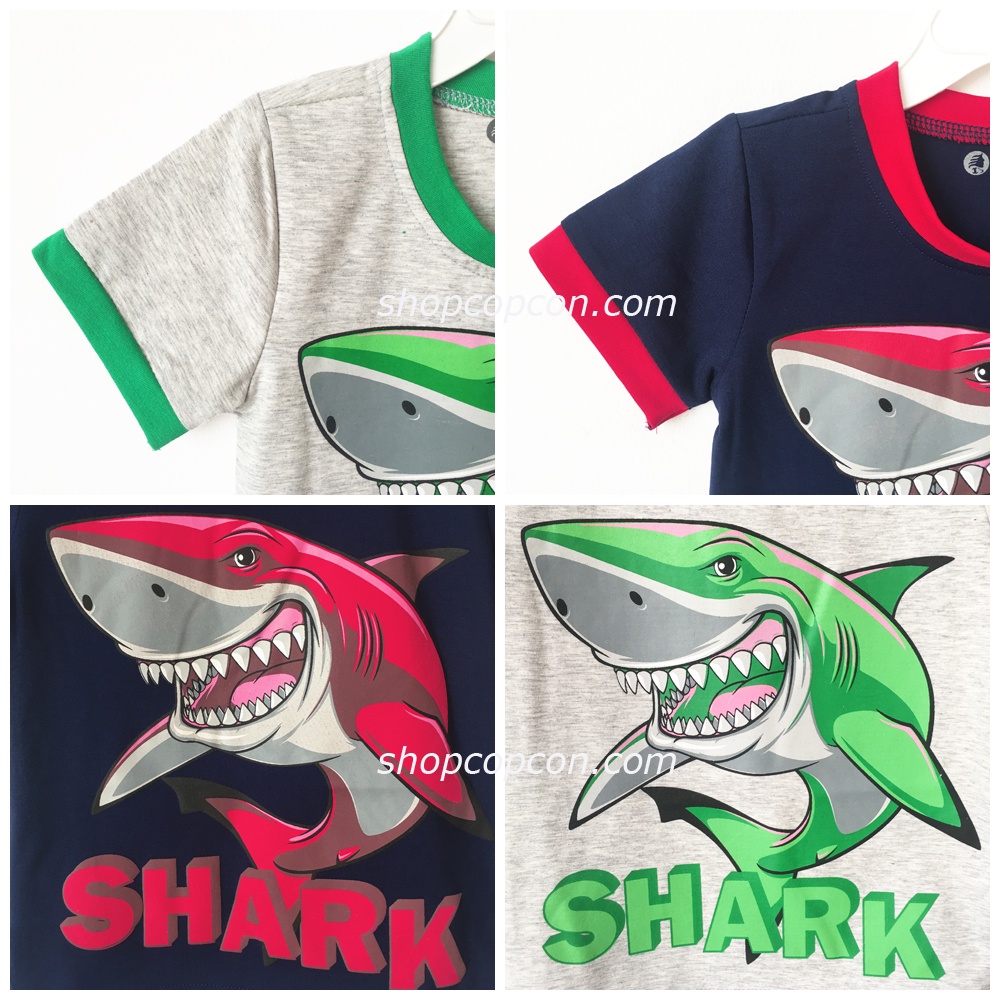 Áo thun viền cổ hình cá mập cho bé trai từ 9kg đến 22kg