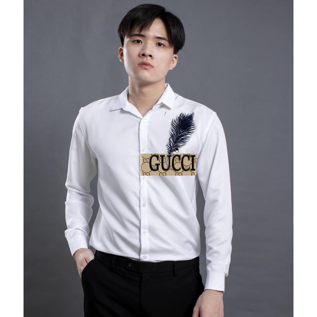 ÁO SƠ MI NAM DÀI TAY HỌA TIẾT LOGO PHỐI LÔNG VŨ CỰC ĐẸP