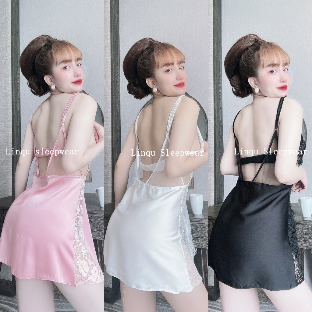 Váy ngủ sexy 2 dây gợi cảm, Váy ngủ nữ chất lụa latin mềm mát Freesize &lt;57kg - Linqu Sleepwear