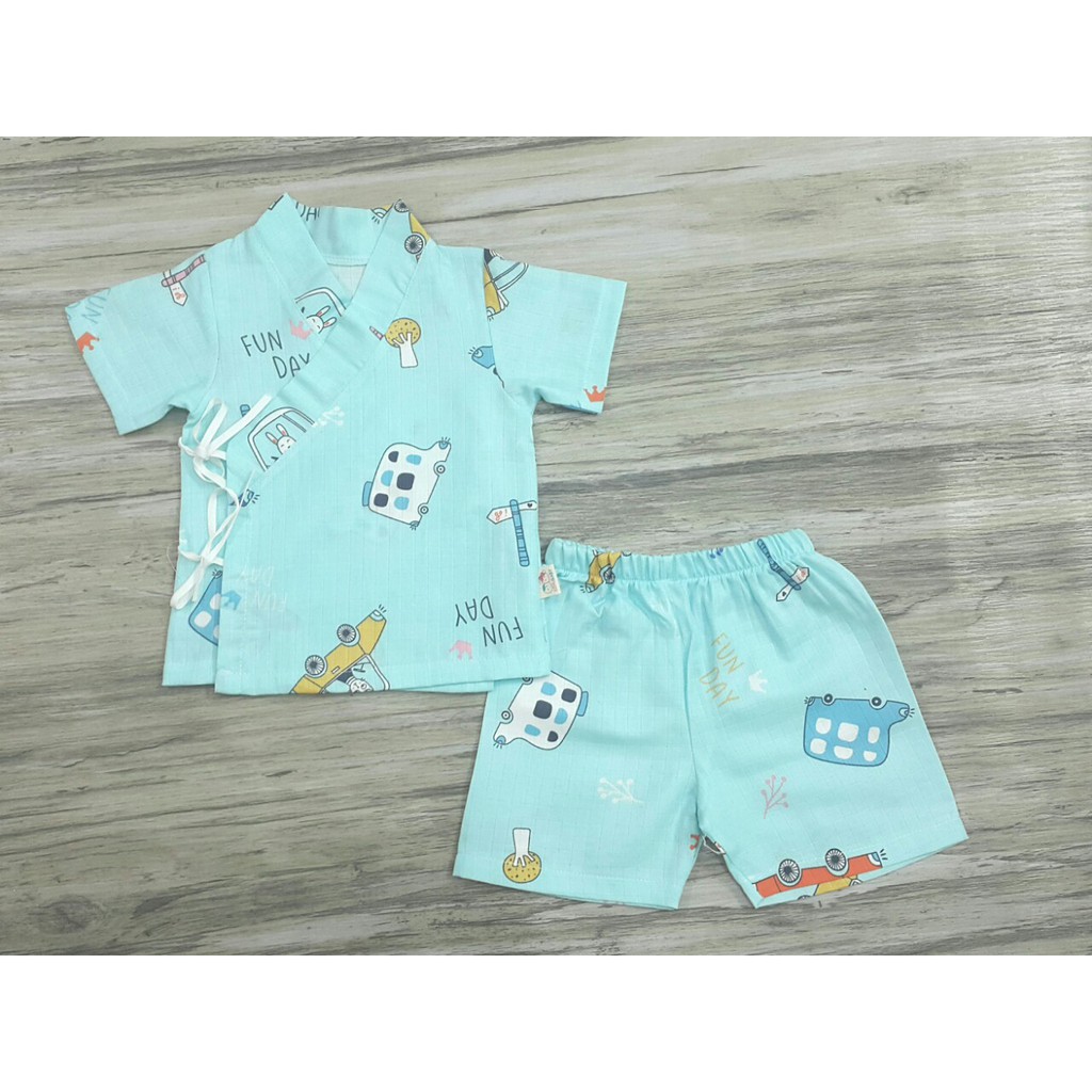 Bộ Yukata Đùi Cộc Vải Xô Cotton Organic Bé 5 - 10 ký  [SIHU BABY SHOP]