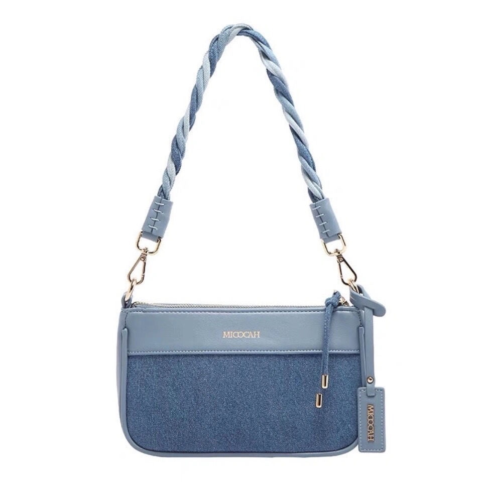 Túi Đeo Vai / Kẹp Nách Vải Denim Màu Xanh Dương Phong Cách Cổ Điển Thời Trang Mới Cho Nữ 2021