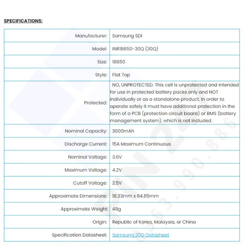 Pin 18650 dung lượng cao Samsung30Q dùng cho pin máy khoan bắn vít