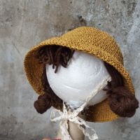 nón sợi cói tóc giả cho bé.