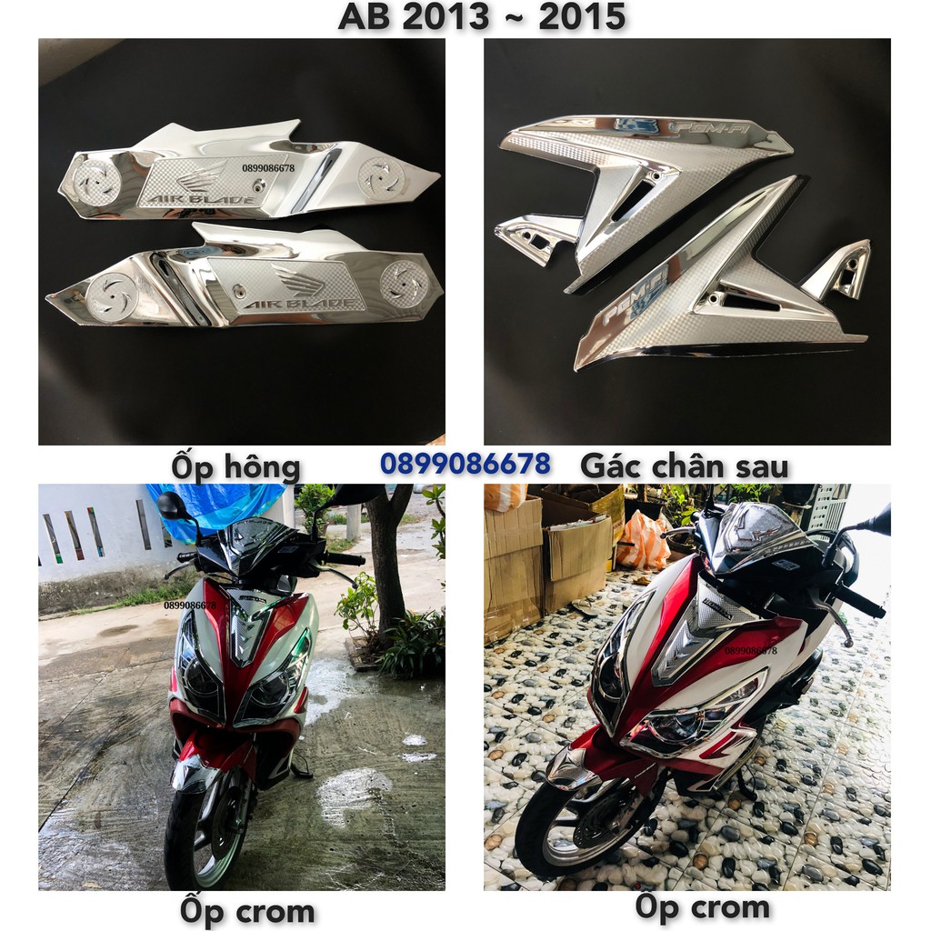 Phụ Kiện Ốp Xe AirBlade (AB) 2013, 2014, 2015 - Crom- Phụ kiện Đồ chơi Ốp trang trí bảo vệ xe máy Honda Air Blade