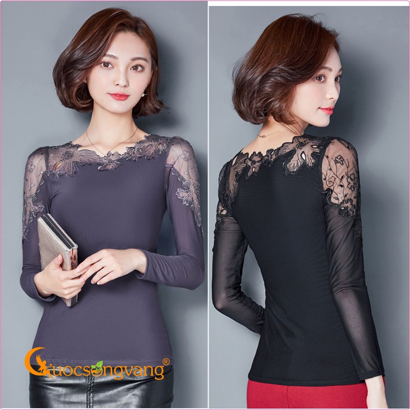 Áo nữ áo thun nữ dài tay dáng ôm phối ren GLA070 Cuocsongvang