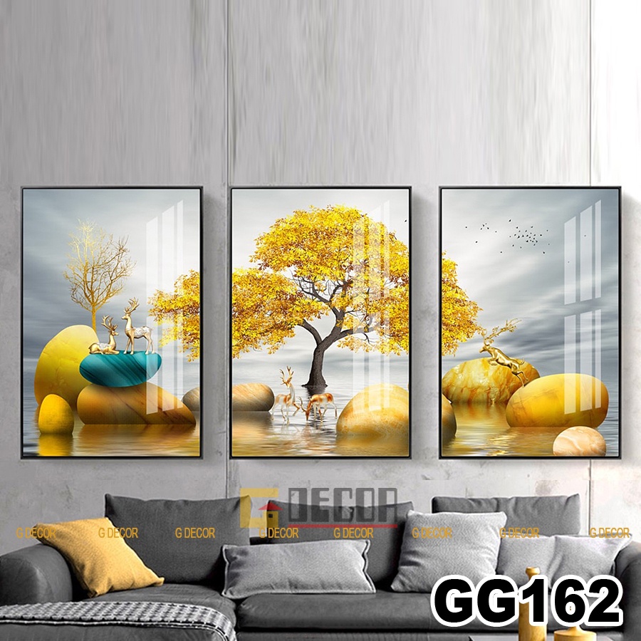 Tranh treo tường canvas khung gỗ 3 bức phong cách hiện đại Bắc Âu tranh phong cảnh trang trí phòng khách phòng ngủ 240