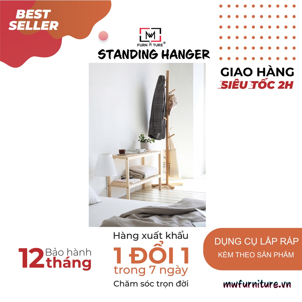 Cây treo quần áo gỗ tự nhiên 100% nhập khẩu thương hiệu MW FURNITURE - Nội thất trang trí