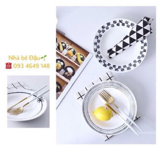 ĐĨA TRÒN SÂU LÒNG đen trắng SIZE 22cm
