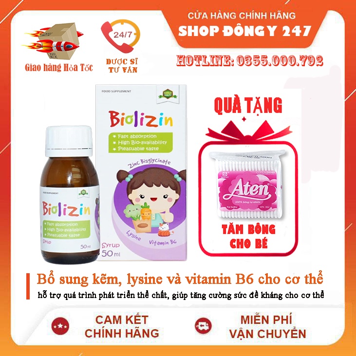 ✅ Biolizin Kẽm Zinc Lysine Cho Bé Biếng Ăn, Bổ Sung Vitamin B6 Siro Ăn Ngon, Tăng Cường Đề Kháng - 50ml
