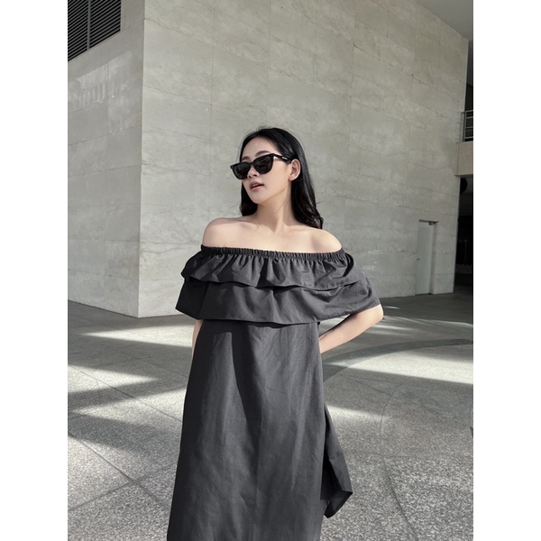 YU CHERRY | Đầm trễ vai hai tầng quanh ngực, Layered Ruffle Dress YD153