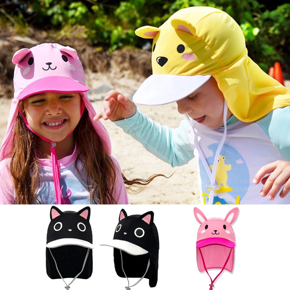 Ready Stock Kids Baby Beachwear Cap Cute Cartoon Sun-brimmed Hat Boy Bear Baseball Cap Girls Kitty Bunny Hats UV Sun Safe