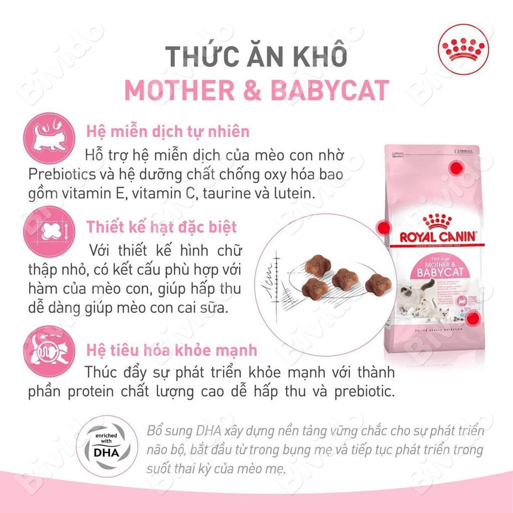 Thức ăn mèo Royal Canin Mother &amp; Babycat mèo mẹ mèo con cai sữa túi 1kg - Bivido