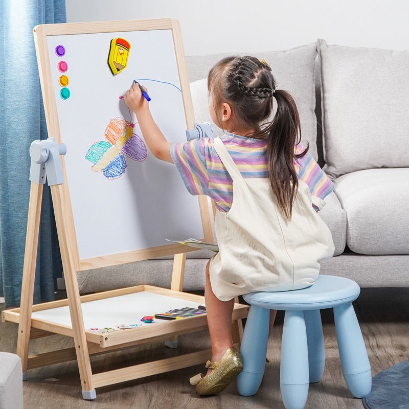 Bảng vẽ trẻ em bằng gỗ rắn Bộ giá vẽ có thể nâng lên và hạ xuống Loại khung bảng viết bảng đen nhỏ bảng từ graffiti bảng