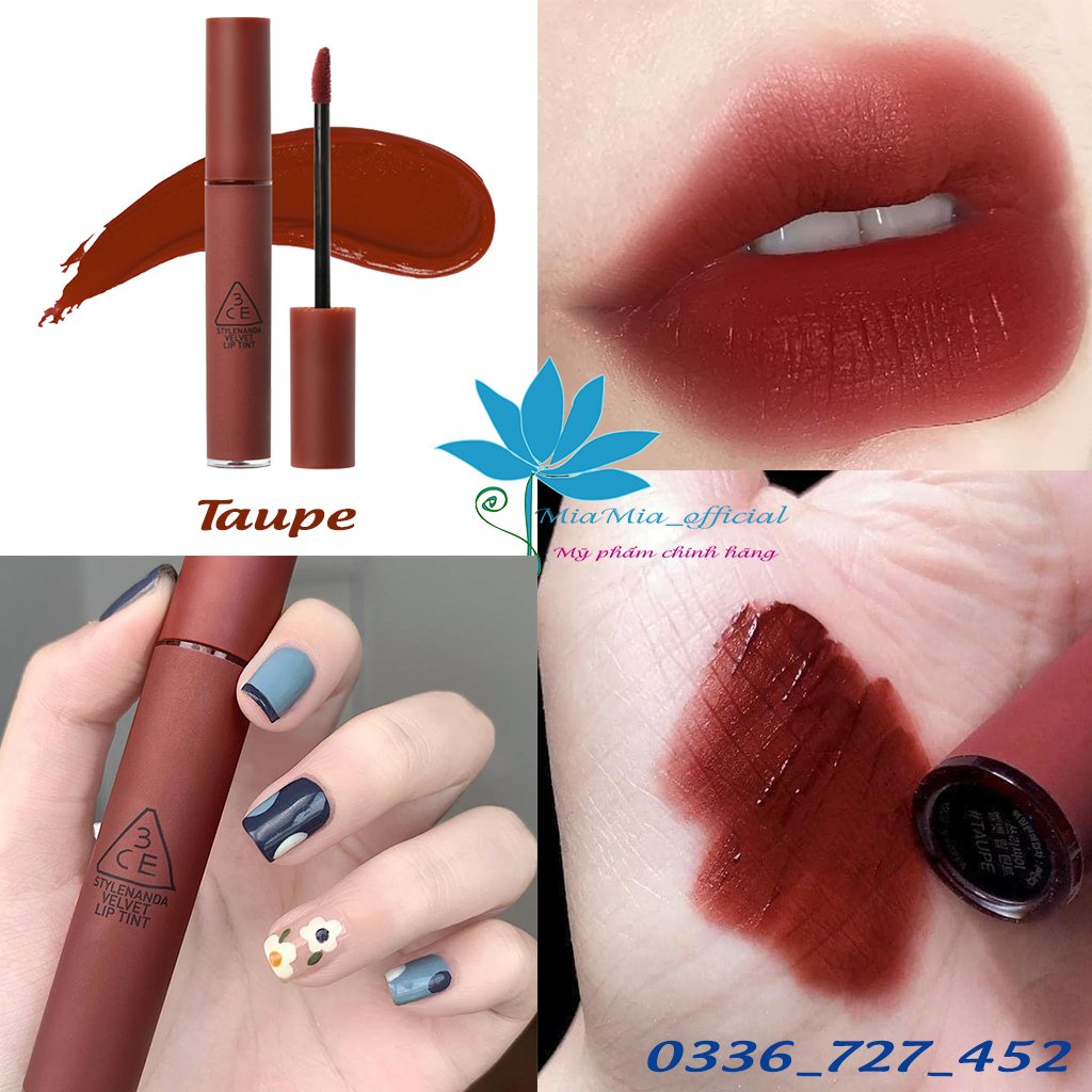 Son 3CE Velvet Lip Tint Taupe Son Tint Kem Lì Màu Đỏ Nâu Bền Màu Lâu Trôi