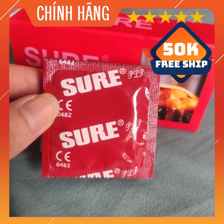 Bao cao su Sure Ultra Thin, Dotted, bao cao su siêu mỏng, nhiều gel, kéo dài thời gian yêu, số lượng 1 bao