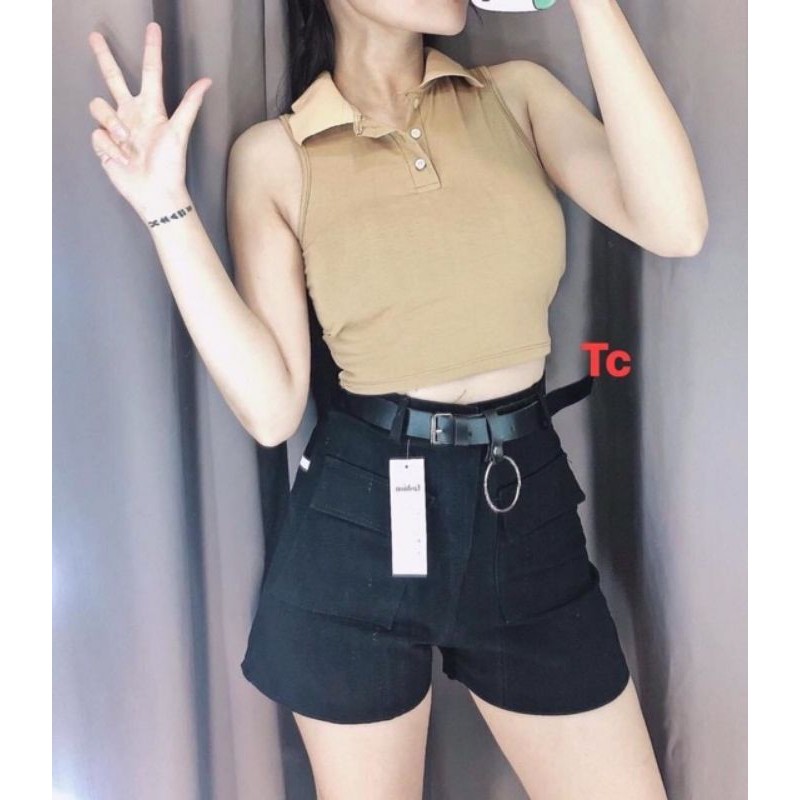 Áo croptop ba lỗ cổ bẻ Siêu đẹp 🤩