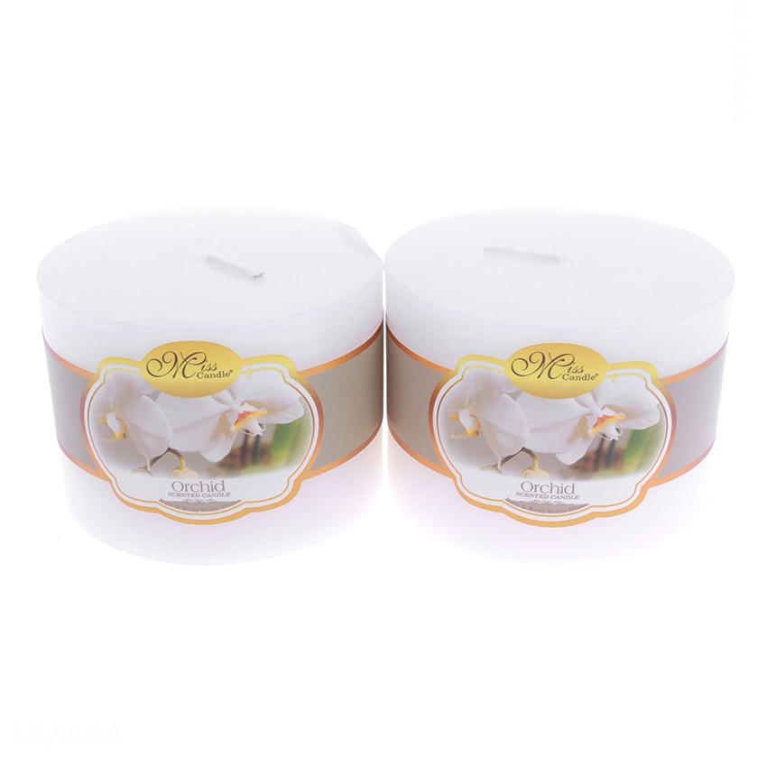 Hộp 2 nến thơm trụ tròn D7H5 Miss Candle MIC0253 7 x 5 cm (Trắng, hương hoa phong lan)