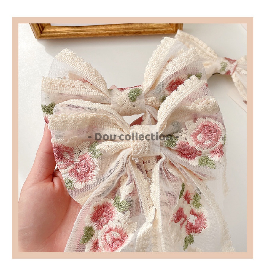 [NowShip2h] Kẹp Tóc Nơ Ren Họa Tiết Hoa Thêu Cao Cấp Tiểu Thư HANDMADE  - Mã KT017