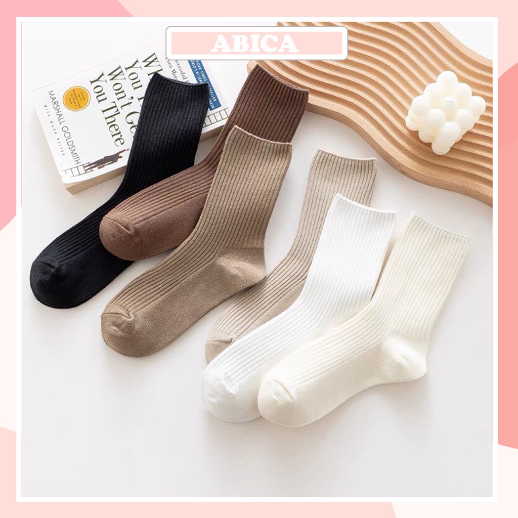 Tất vớ nữ chất len gân siêu mềm co giãn thoáng khí phong cách vintage Hàn Quốc trend hot hòn họt ABICA TD034