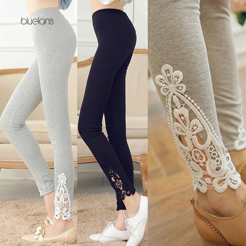 Quần legging co giãn có ren hoa cho nữ