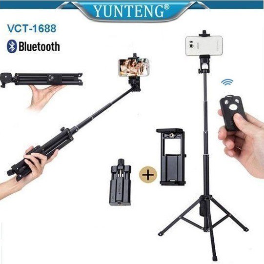 Gậy Tripod 3 Chân Đa Năng 1688 Có Remote Bluetooth - Gậy Chụp Ảnh Kiêm Chân Đế Kẹp Điện Thoại, Máy Ảnh