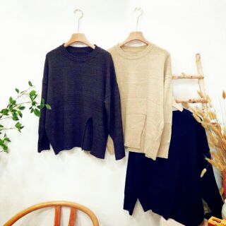 (SẴN ĐEN) ÁO LEN FREESIZE XẺ VẠT CUT-OUT