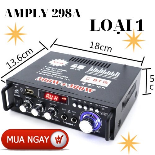 Amply mini 12v 220v bluetooth BT-298a hàng cao cấp LOẠI 1 (có nút lặp lại bài, tiếng ra 2 vế)
