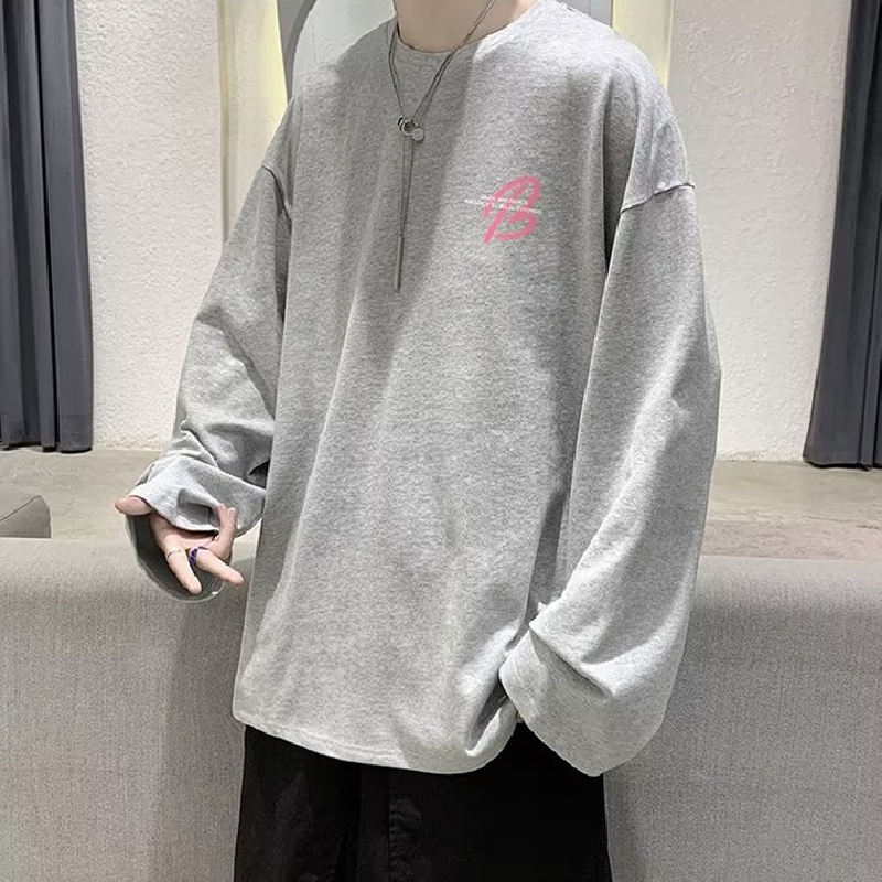 Áo Thun Tay Dài Cổ Tròn Dáng Rộng In Chữ Phong Cách Hip Hop Đường Phố Cho Nam Cỡ M-5XL