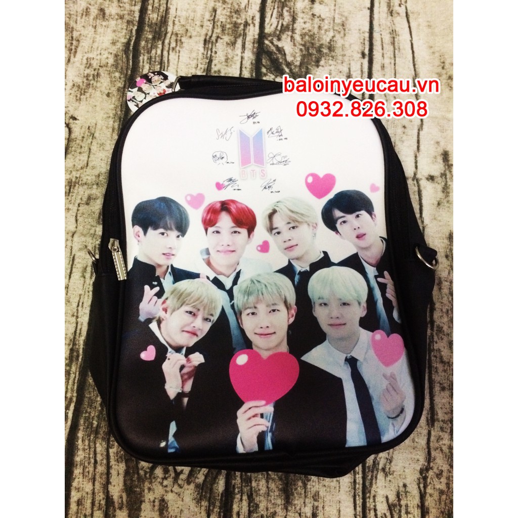 Balo BTS kèm logo + chữ ký size nhỏ