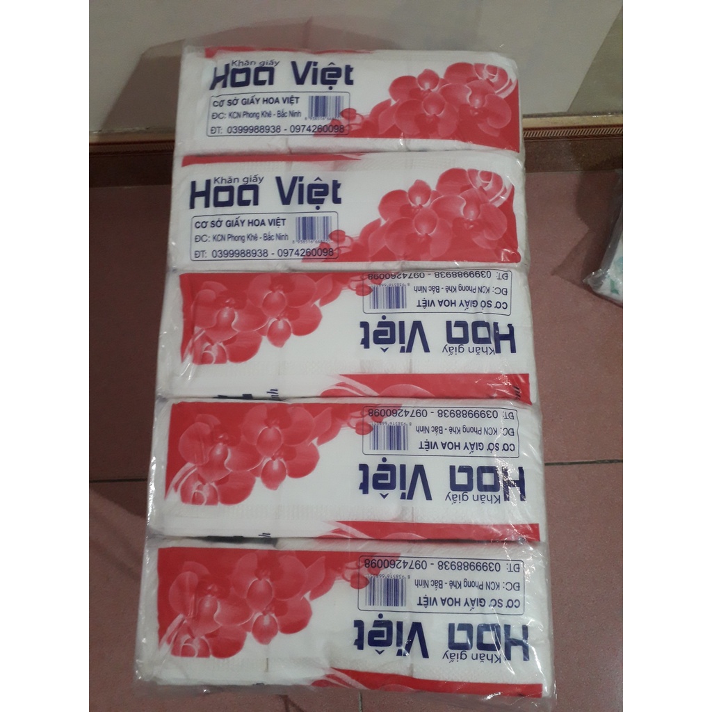Giấy ăn Hoa Việt 200gr, khăn lau trắng, giấy lau miệng từng bịch dành cho quán ăn, nhà hàng, cửa hàng...