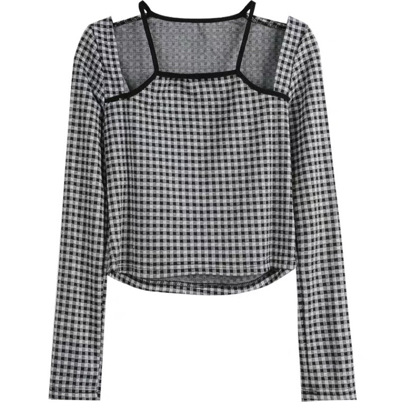 Áo hai dây hở vai sọc caro sexy thời trang nữ 2022