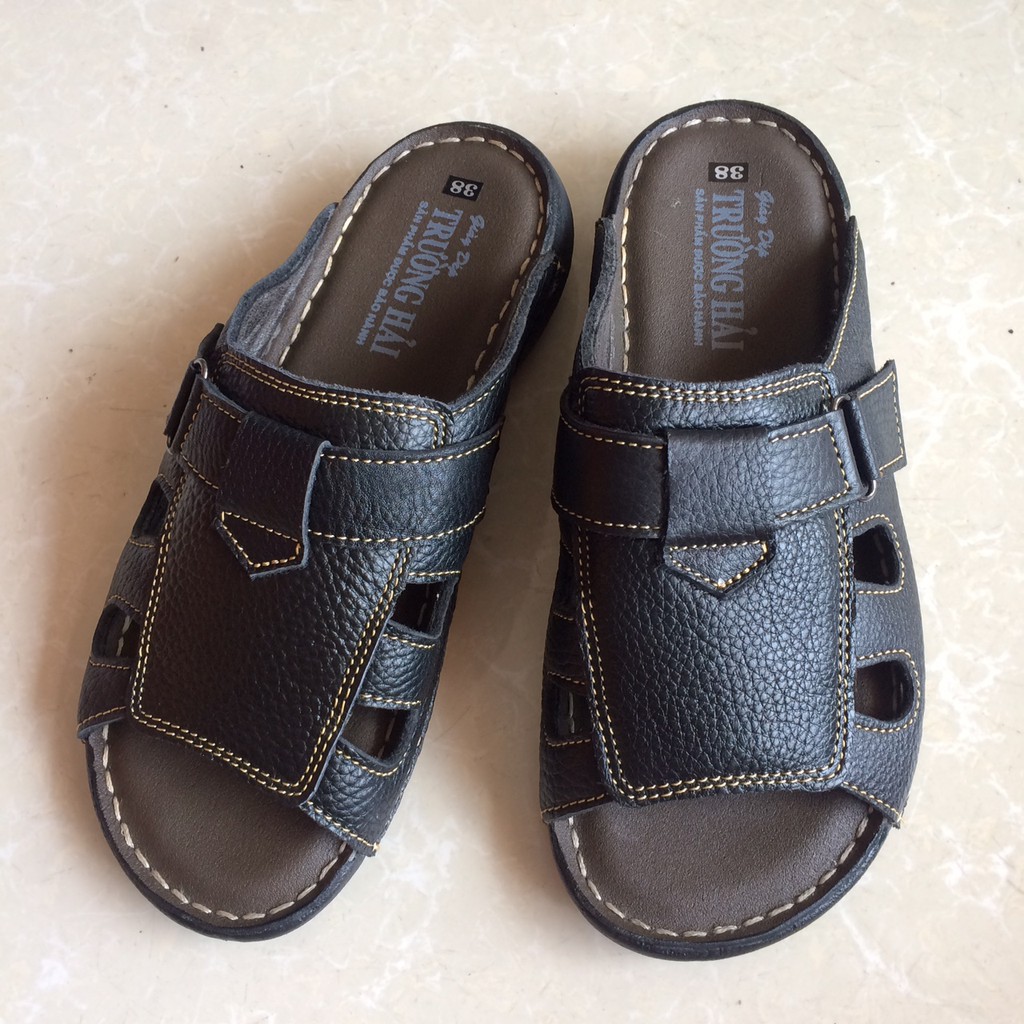 dép quai ngang nam da bò cao cấp Trường Hải TH101