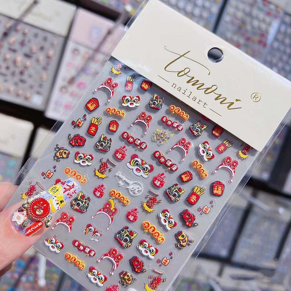 [Hàng mới về] Nhãn dán trang trí móng tay hình hổ màu phong cách Trung Hoa may mắn DIY