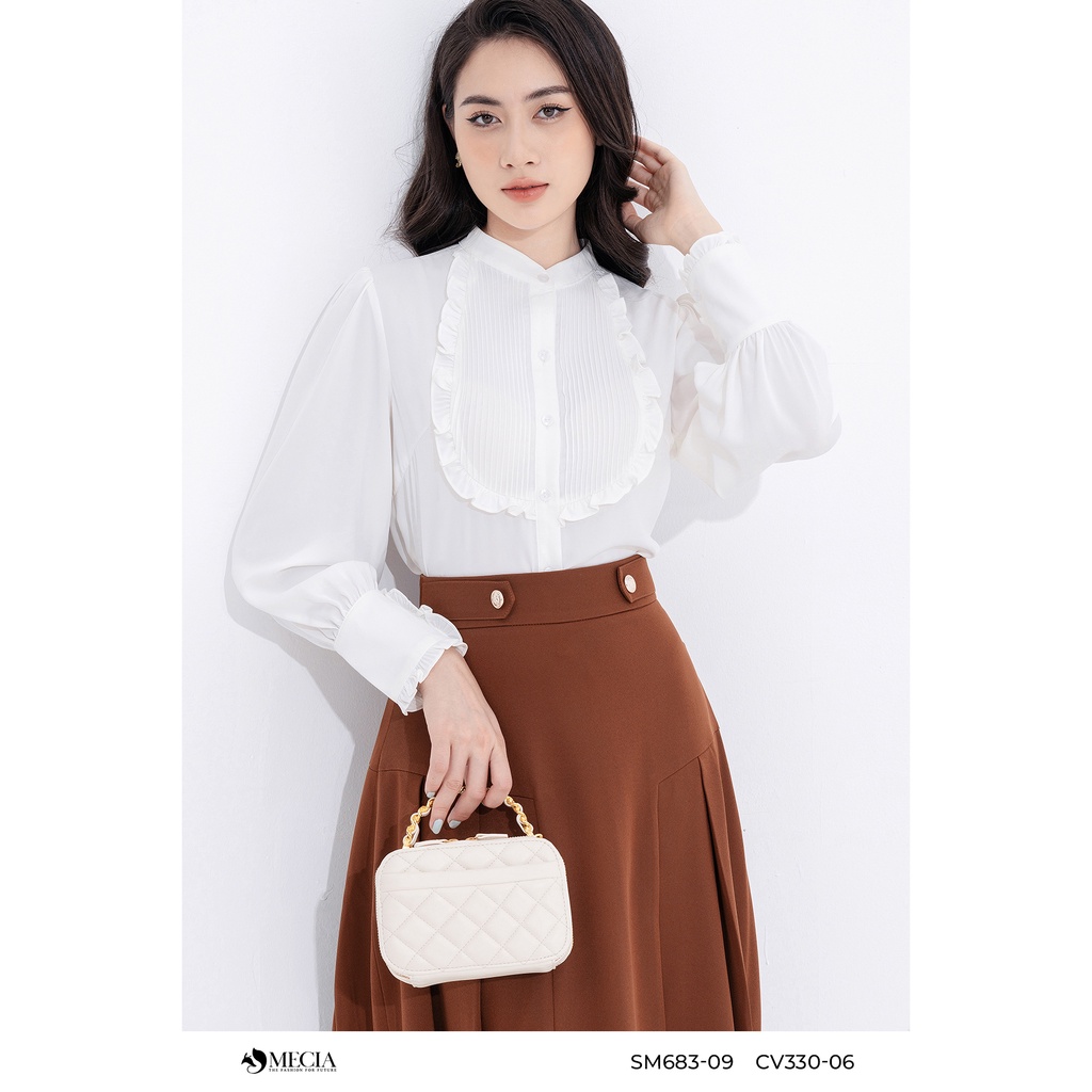 Sơ mi tay dài xếp ly ngực công sở MECIA tay bồng SM638